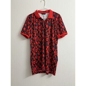 J Lindbergh Golf Polo Men’s XL Red Blue Abstract Pattern Short Sleeve